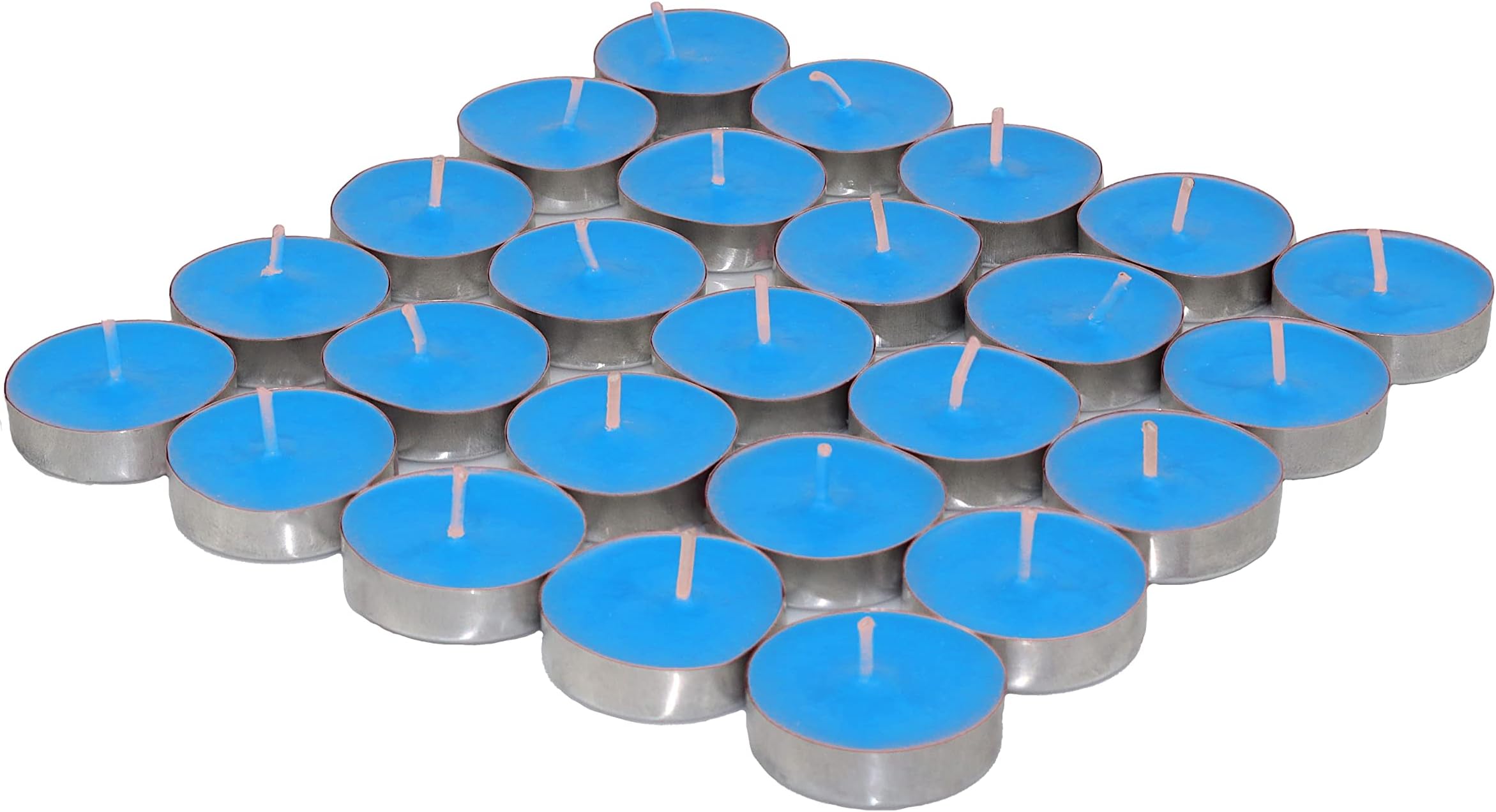 Wax Sky Blue Tealight Candles, Plain Tea Lights Candles Set of 25 for Diwali Decorations, Fancy Unscented Tealight Candles Pack of 25pcs (Sky Blue Colour)