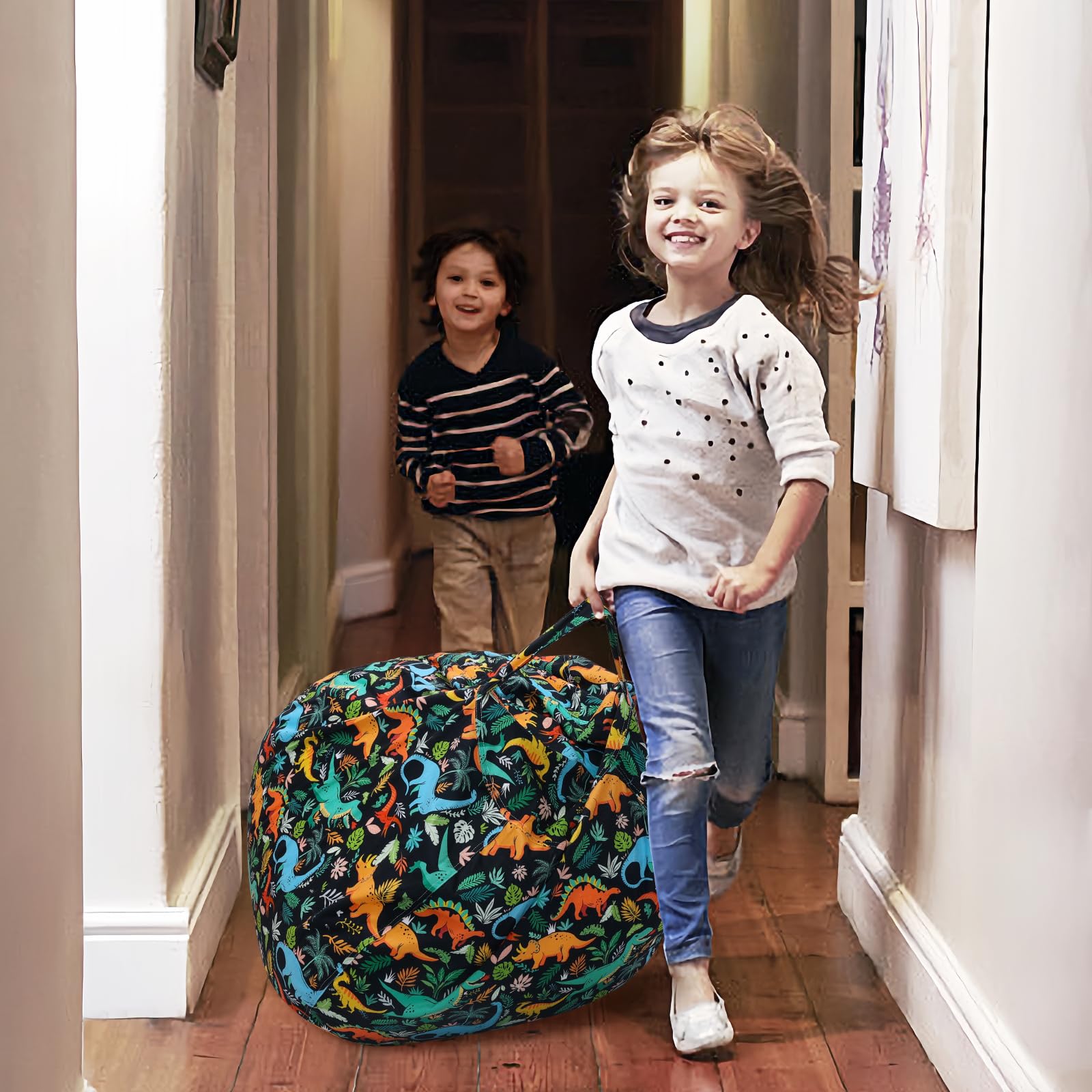 Kids Bean Bag Chair-Cover Only-Large Stuffed Animal Storage Bean Bag for Boys Girls Indoor Outdoor (No Filling),Dinosaur Black - Image 2