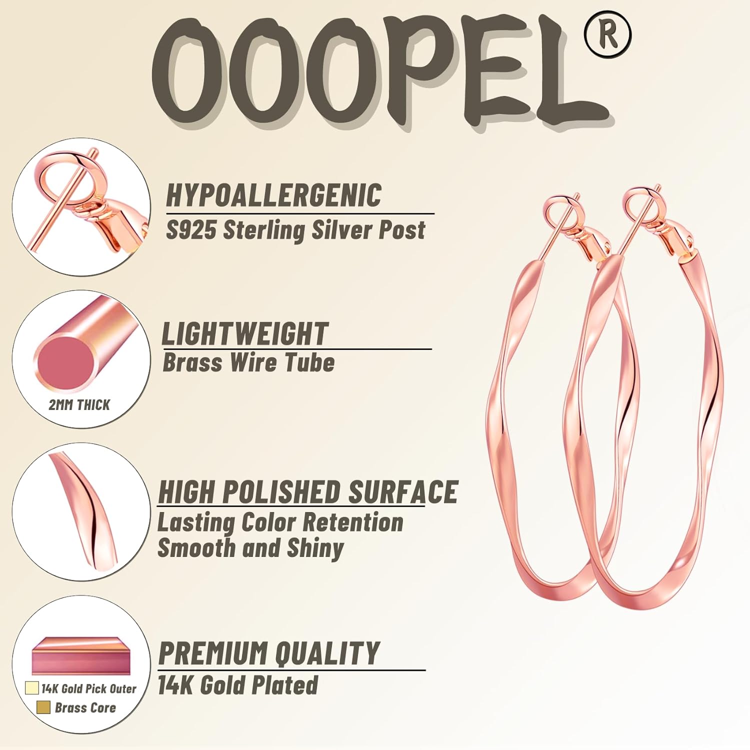 OOOPEL Gold Hoops Earrings for Women, Big 925 Sterling Silver Hoop Earrings Lightweight Hypoallergenic Sterling Silver Hoop Earrings for Women 30MM 40MM 50MM 60MM - Image 2