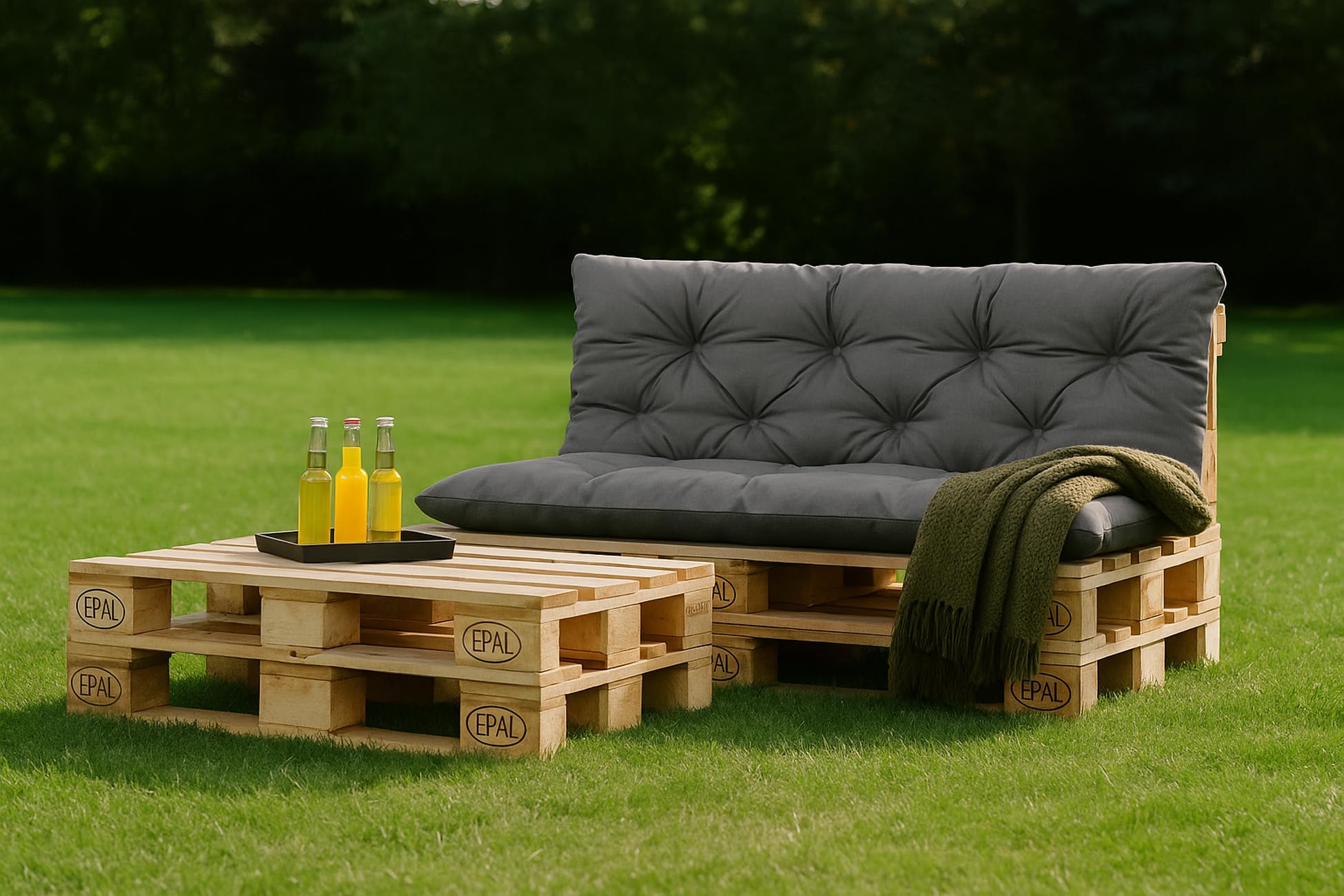 Cuscini per pallet, cuscini per pallet esterni, cuscino per pallet europeo, cuscino per divano, cuscino per mobili da giardino (set: 120 x 50 e 120 x 40 cm, grigio)