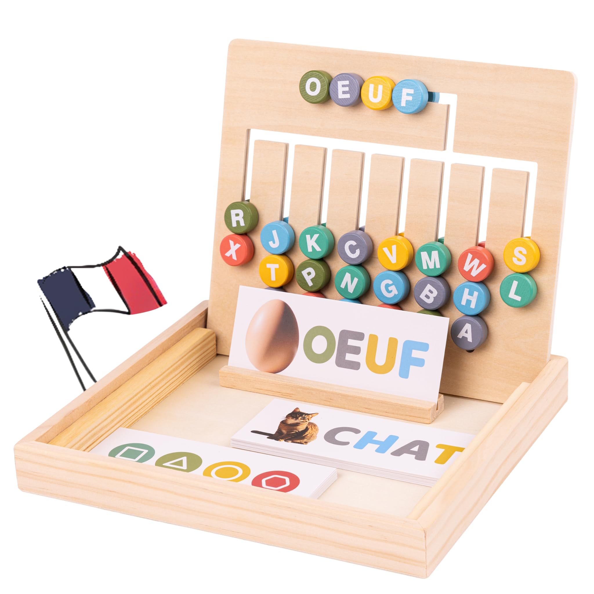 Jeu pour Apprendre à Lire et Écrire en Français – Alphabet en Bois Inspiré Montessori – 26 Cartes avec Mots et Images Réalistes – Jeu Éducatif Lettres et Lecture 3 à 6 Ans