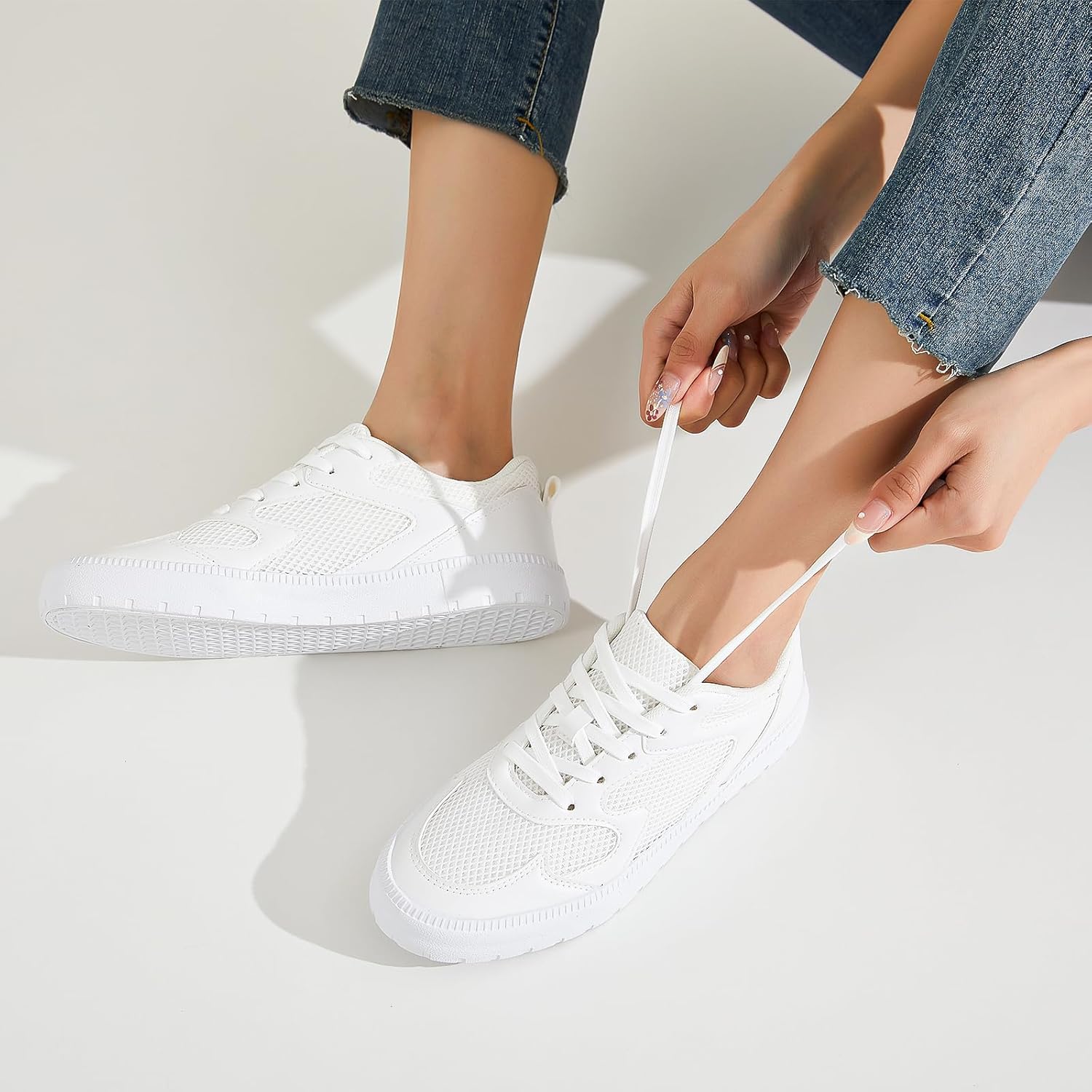 FRACORA Womens White Tennis Shoes Low Top PU Leather Sneakers Lace Up Walking Shoe - Image 2