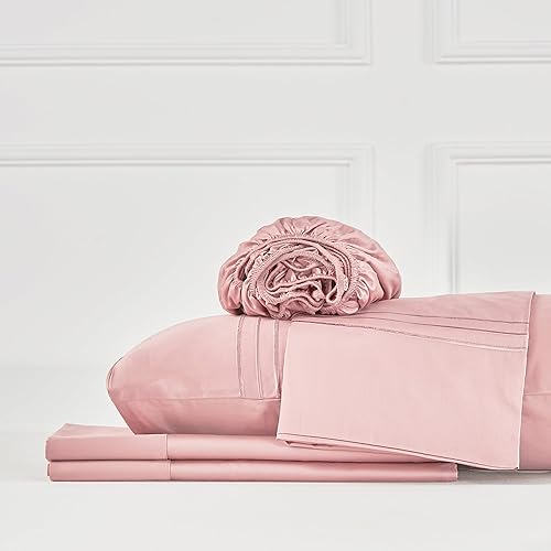 Miniatura 7 de JELLYMONI Juego de sábanas tamaño Queen, color rosa, sábanas de satén 100% algodón de 400 hilos para cama tamaño Queen, sábanas suaves y frescas,