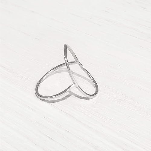 Miniatura 2 de Open Oblong Oval Circle Shape Sterling Silver 925 Ring, Smooth Polished Finish, Thin Wire Strand Band, Handmade. Great Gift Set (8.5)