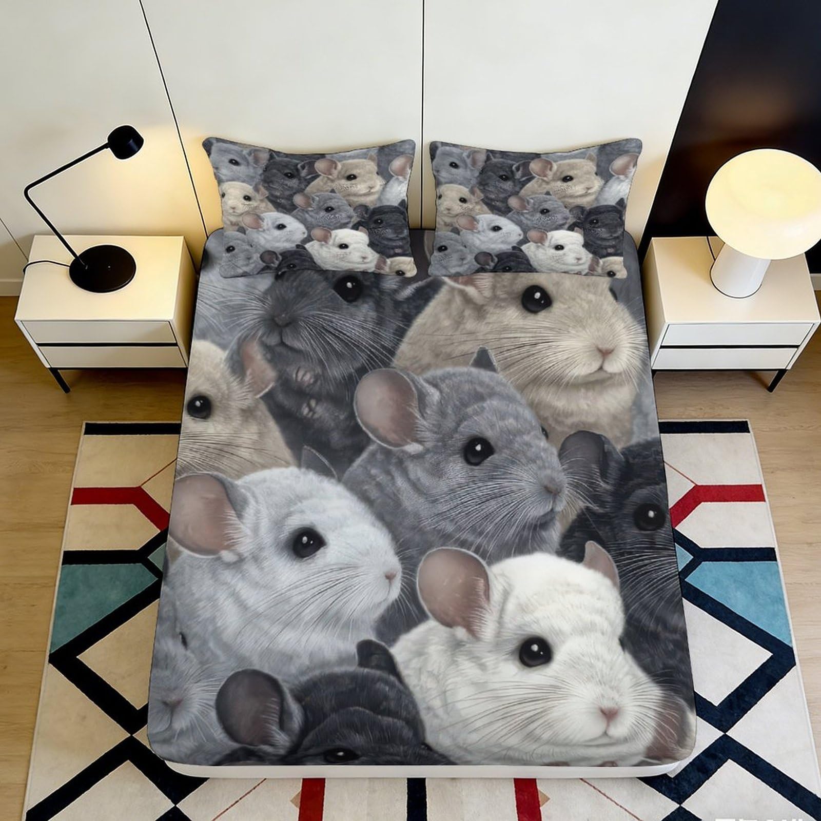 3D Printed Cute Hamster Fitted Sheet Microfiber Deep Pocket Non-Slip Bedroom Bedding Hamster Mattress Fitted Cover for Adults 90x200x25cm