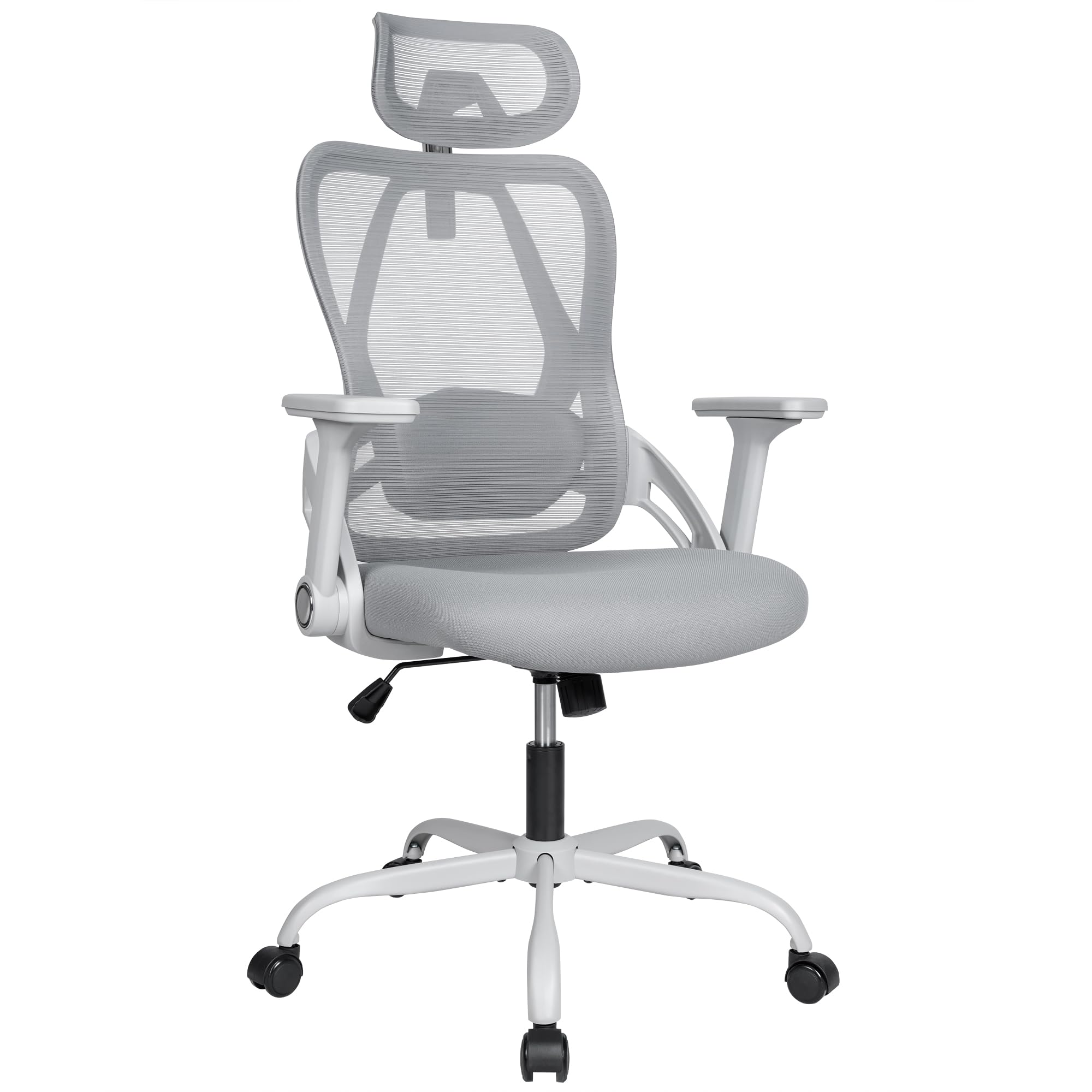 Silla Ergonómica de Oficina con Respaldo Transpirable y Apoyo Lumbar | Reposacabezas Ajustable, Reposabrazos Regulables, Asiento Acolchado, Ruedas 360°, Ideal para Escritorio, Teletrabajo y Estudio