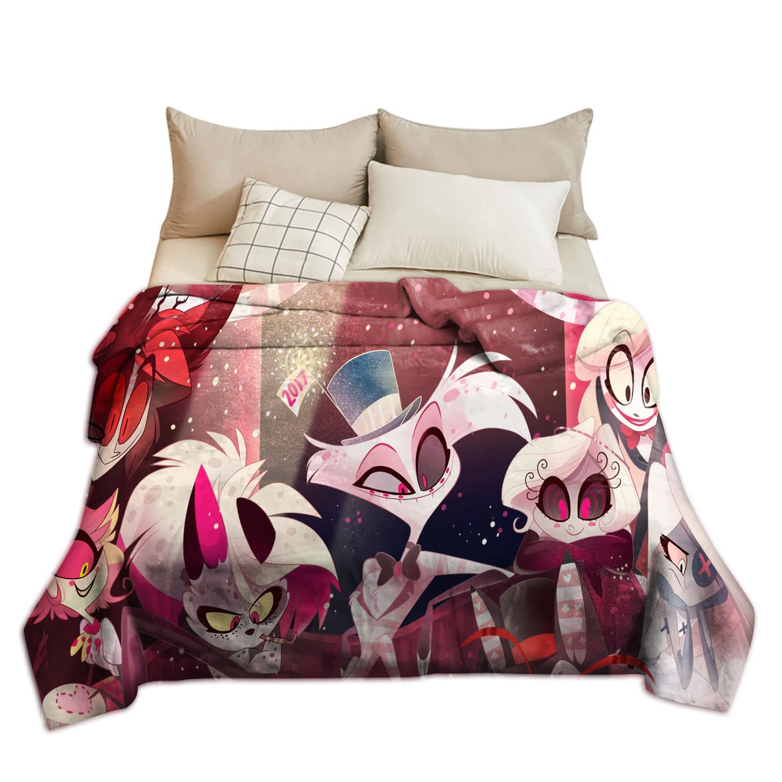 Hazbin Hotel Anime Pattern Blanket Travel Nap Blanket Funny 3D Printed Flannel Blanket For Winter Bedding, Couch and Office Sofa, Warming Decor Gift