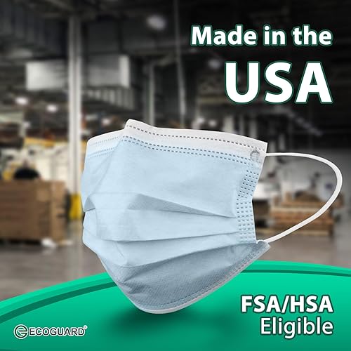 Miniatura 3 de Mascarillas fabricadas en Estados Unidos, ASTM Nivel 3 desechable de grado médico para protección, 3 capas EcoGuard B con cinta elástica para las
