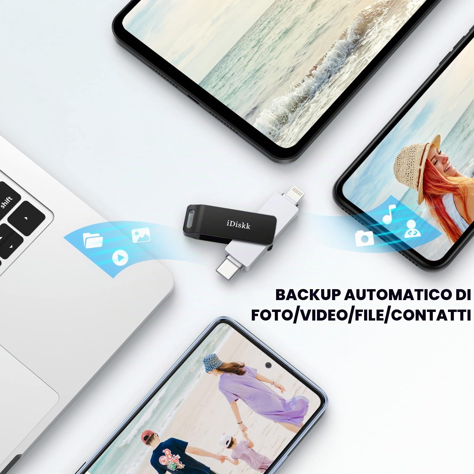 【Certificato MFi】 iDiskk 512 GB 2 in 1 tipo C a Lightning iPhone Photo Stick, memoria USB-C a iPhone, chiavetta USB iPhone funziona con telefoni USB-C, iPhone/iPad, Mac e computer
