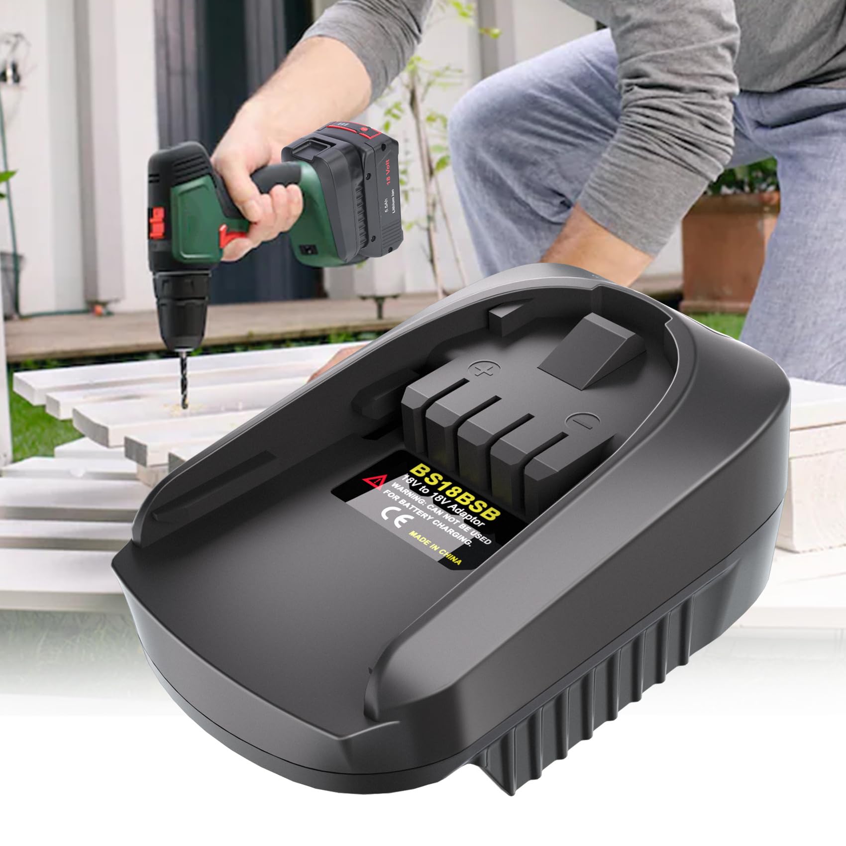 BS18BS Adaptateur Convertisseur pour Bosch PBA 18V Système Outils Sans Fil Compatible GBA 18V Batterie à Remplacer PBA 18 Volt (Pas de Batterie)