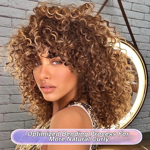 Miniatura 3 de Pelucas rizadas para mujeres negras pelucas afro rizadas suaves de 14 pulgadas con flequillo pelucas rizadas sintéticas de primera calidad marrón