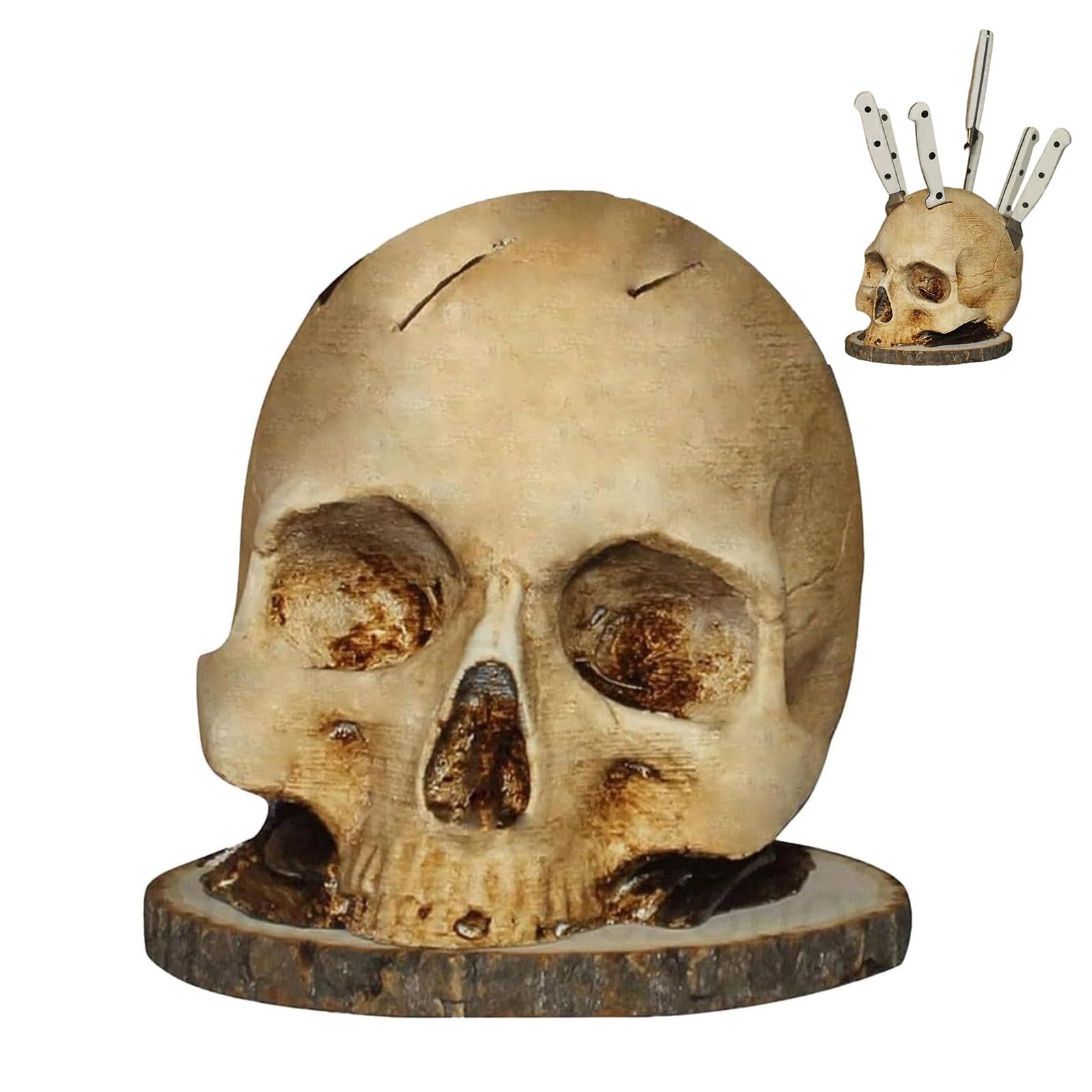 Decoración hogar gótica y soporte para cuchillos de calavera