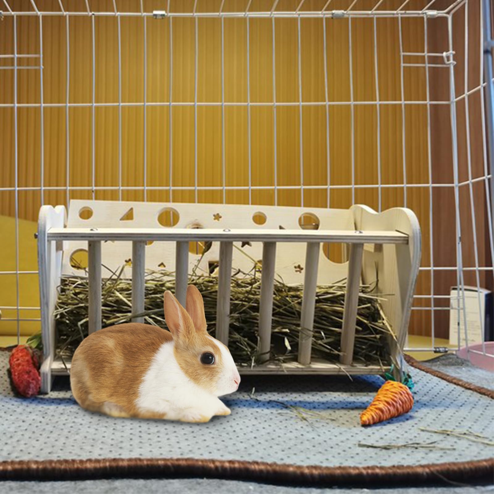 Hamiledyi Rabbit Wooden Hay Feeder Natural Wooden Guinea Pigs Hay Rack Large Capacity Rabbits Hay Holder Food Dispenser for Bunny Chinchilla - image 5