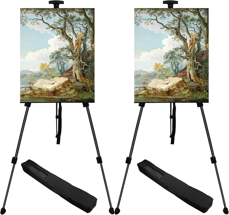 NS JYMB Easel Stand for Sign and Painting, 17-66 Inch, Black 2 Pack | Portable metal tripod easel for display stand, canvas holder, floor, poster board, wedding signs and travel use