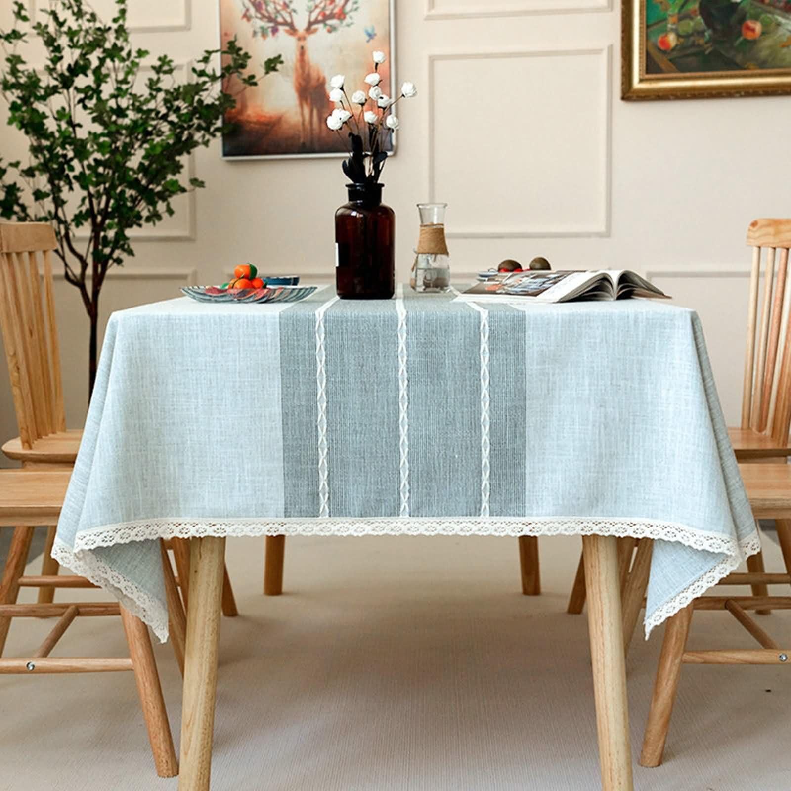 Mantel Rectangular Gris Claro para Jardín, Empalme con Encaje, de Poliéster Fácil de Limpiar, 140 x 240 cm, Mantel para Terraza