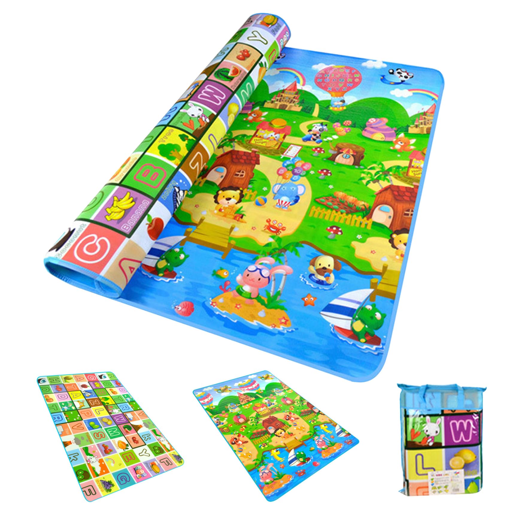 Baby Play tappetini per il pavimento 120x180x0.5 cm bambini che strisciano educativo playmat a 2 forme di alfabeto a 2 lati che apprendono i tappeti per la sala giochi per bambini piccoli.