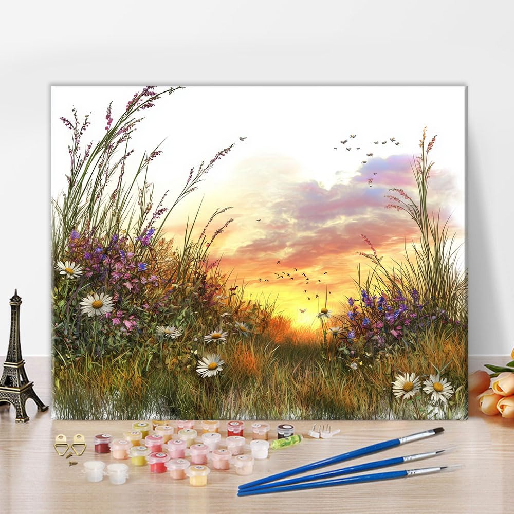 TISHIRON Adult Paint by Number Kits on Canvas, Meadows Paint by Numbers, Wildflowers Painting by Numbers for Adults, DIY Number Painting Kits Canvas Arts for Home Decor, 40x50cm