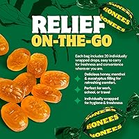 Vista 3 de Honees Gotas rellenas para la tos de mentol, miel, mentol y eucalipto, alivio natural del dolor de garganta, nada artificial, pastillas