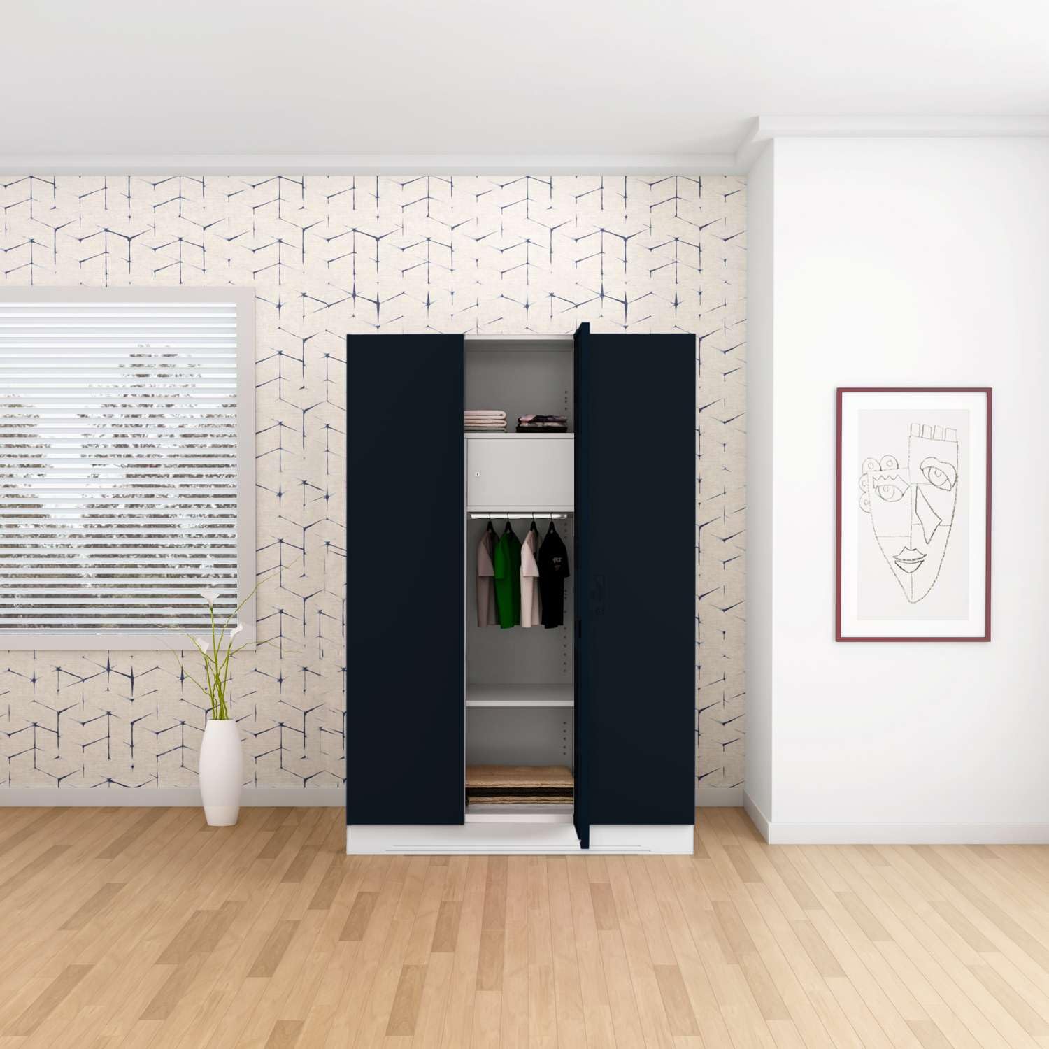 GODREJ INTERIO Slimline 3 Door Steel Almirah with Locker and 2 Drawers (Finish: Body - Royal Ivory, Door - Pacific Blue)