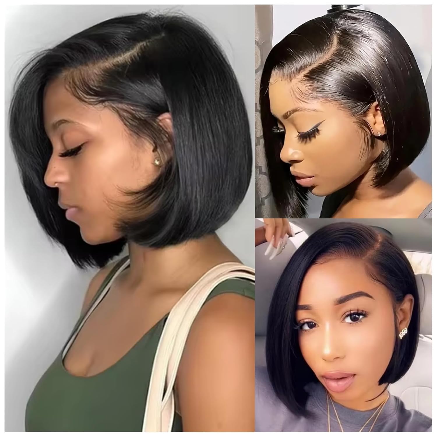 Photo 1 of 10 Inch Bob Wig Human Hair 13x4 HD Lace Front Wigs Pre Plucked Short Bob Wig Lace Frontal Wigs for Black Women, Short Straight Glueless Human Hair Wig with Elastic Band, 180% Density, Natural Black