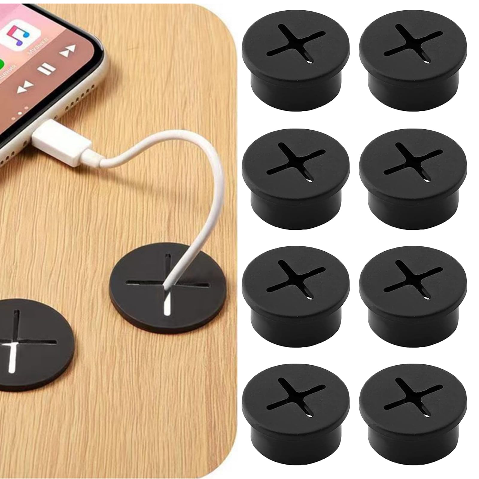 Passacavo In Silicone Per Scrivania - 25mm, Nero, Con Trapano, 10 Pezzi Per Organizzazione Cavi - Foto 9