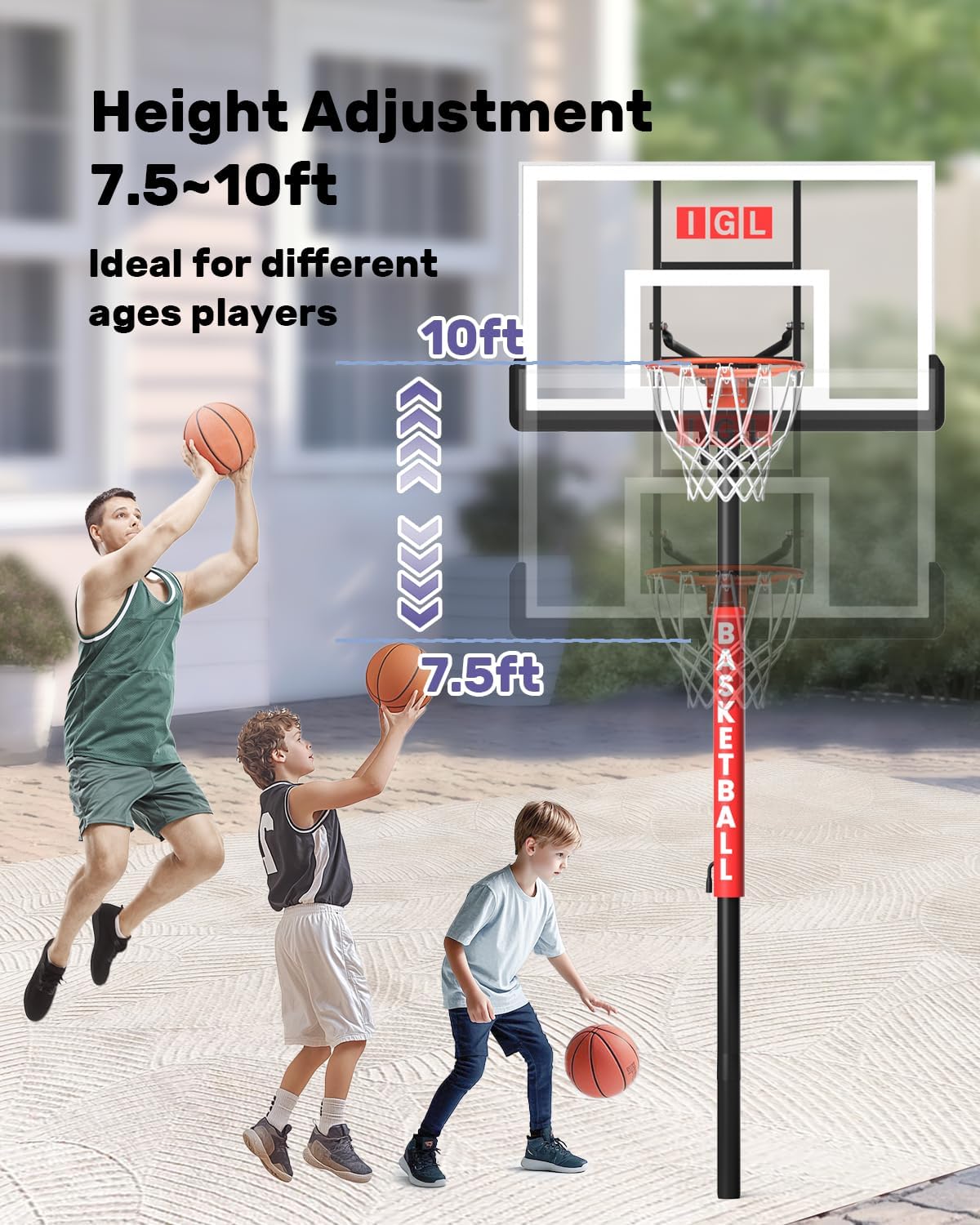 IGL In Ground Basketball Hoops Outdoor, 52-60 Inch Inground Basketball Hoop, 10ft Height Adjustable In Ground Basketball Goal with Shatterproof Backboard & 18 Inch Pro-Style Breakaway Rim