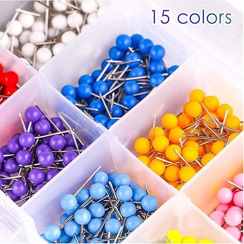 Miniatura 7 de ZYNERY - 1500 pines para tablero de corcho, cabeza redonda de plástico de 18 pulgadas, para mapa de viaje, marcado de tela, pared, tablones de