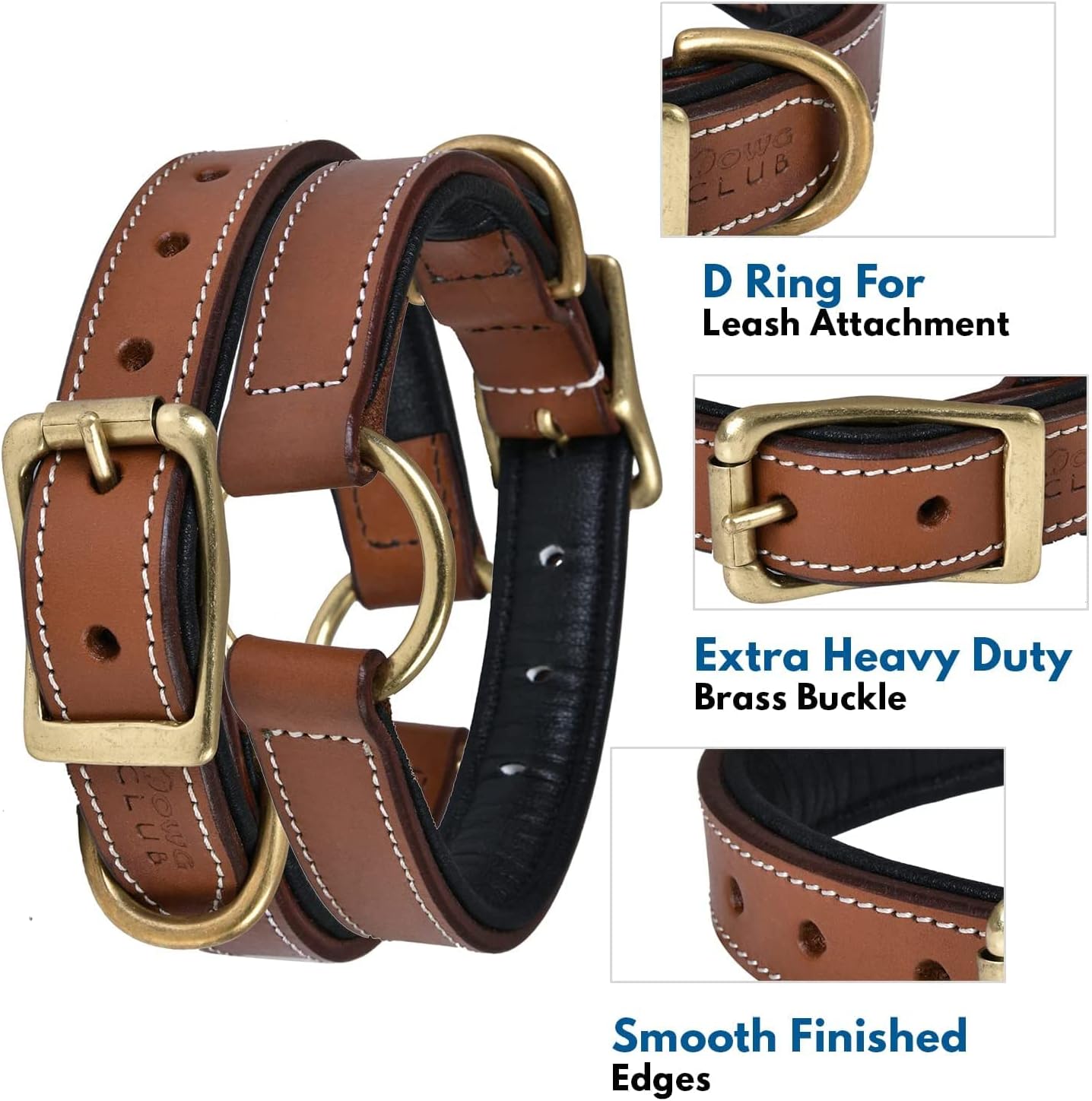 | Genuine Leather Adventure Dog Collar | Full Grain, Heavy Duty | with Inner Cushioned Padding | Best for Medium, Large & XL Dogs (X-Large (Fit Neck Size 22"-26"), Brown with Center O Ring)