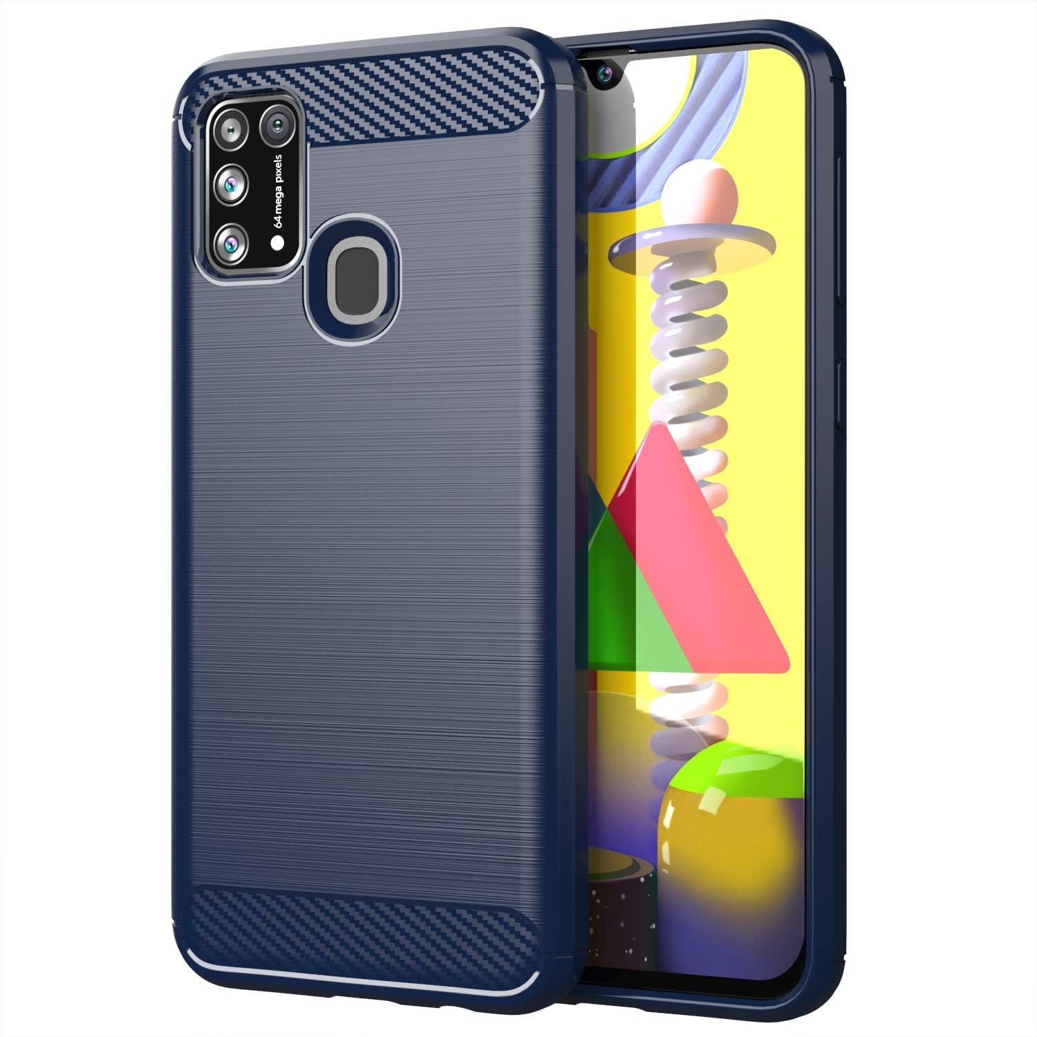 MISIDE Compatible with Samsung Galaxy M31 Case,Slim Fit Carbon Fiber Design Flexible Soft TPU Case [Shock-Proof][Scratch Resistant] Protective Back Cover for Samsung Galaxy M31 (Blue)