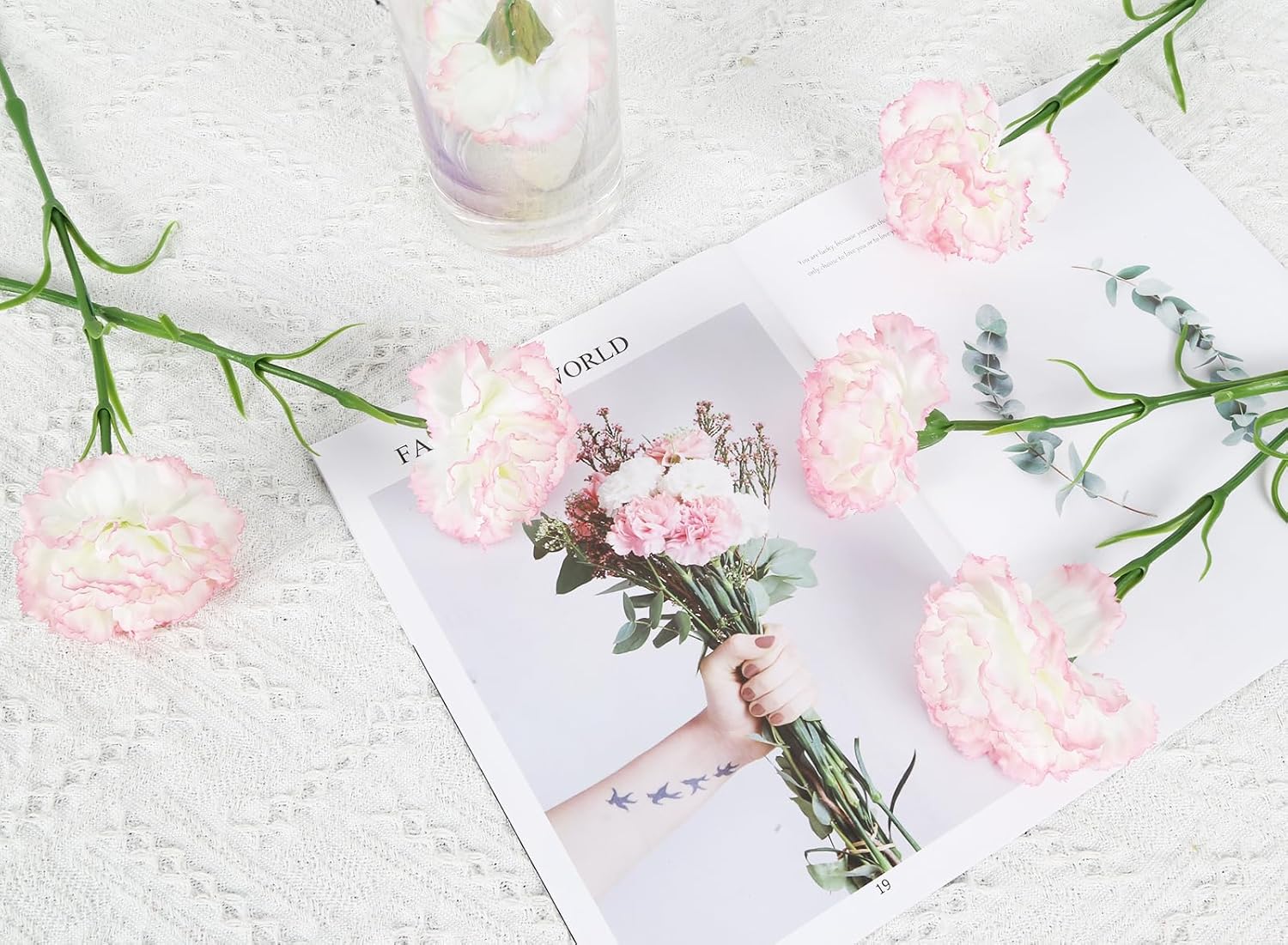 IPOPU Artificial Carnations,6PCS Real Touch Gradient Pink Artificial Flowers 20'' Long Stem Fake Carnations for Tall Vase Home Wedding Party Table Centerpieces Decor (Gradient Pink) - Image 2