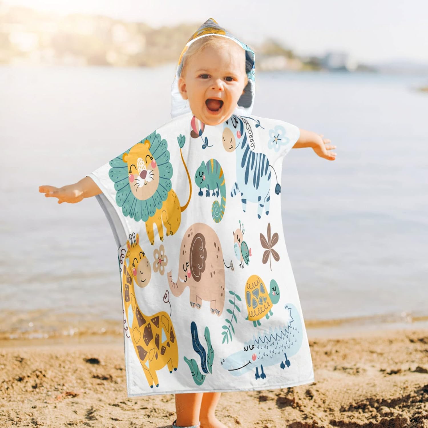 Accappatoio Poncho Per Neonato - Asciugamano Super Assorbente Per Mare/Piscina, 65x75 Cm, 100-120 Cm - Foto 3