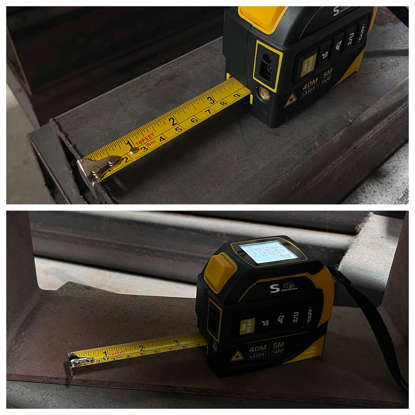 Cinta métrica láser, 2 en 1, medidor de distancia láser digital con pantalla LCD y dispositivo de autobloqueo, herramienta de medición láser recargable de 40 m y cinta métrica de 5 m,