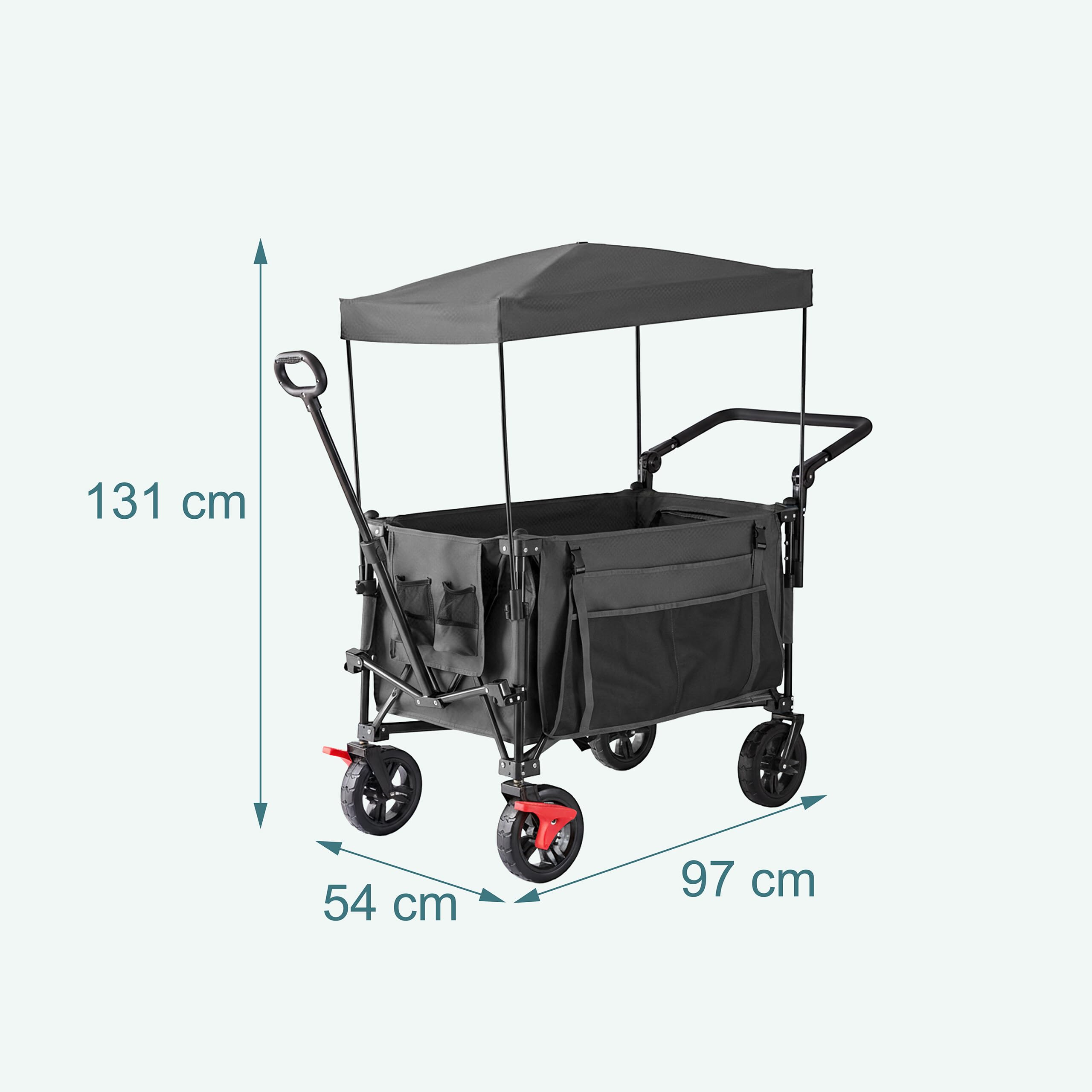 Relaxdays Carrello Pieghevole 150 kg, Tettuccio, Manico Telescopico, Ruote con Freno, Grigio 131x54x97 cm