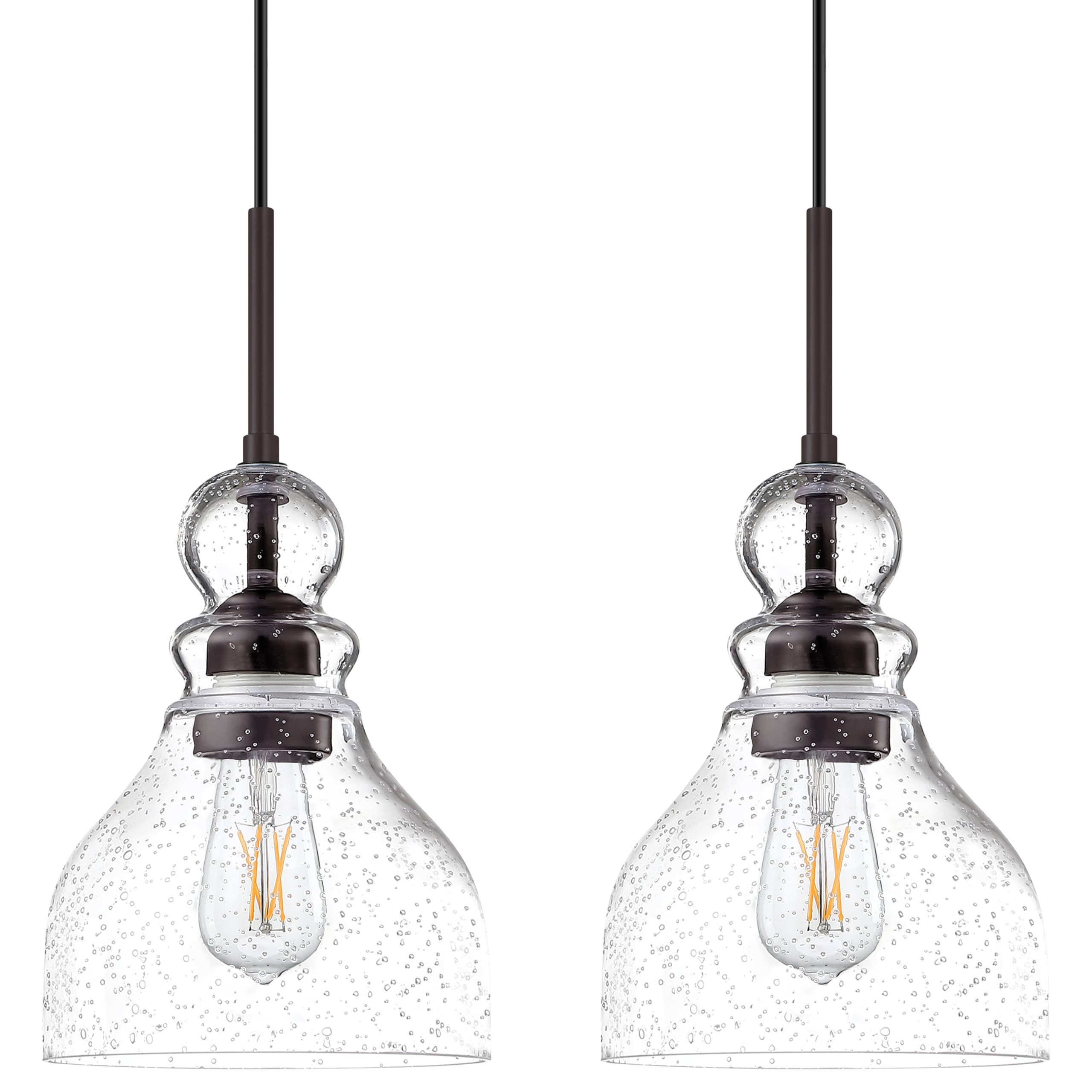 2 Pack 1 Light Indoor Hanging Kitchen Island Pendant Ceiling Light 6.5" Clear Seeded Glass Fixture,Oil Rubbed Bronze Finish for Farmhouse Over Sink Bedroom Hallway