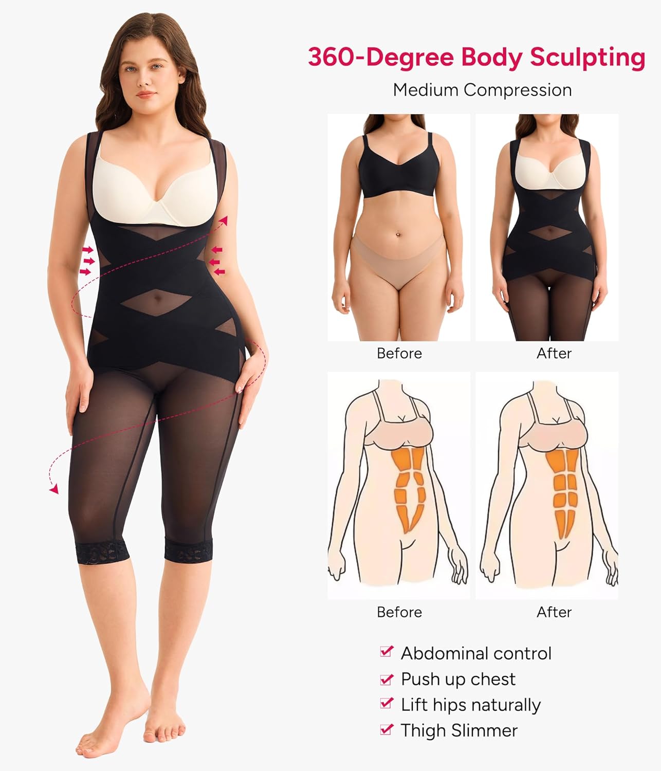 Nebility Bodysuit for Women Tummy Control Shapewear Faja Body Shaper Waist Trainer Open Bust Mid-Thigh Bodysuit - Image 2