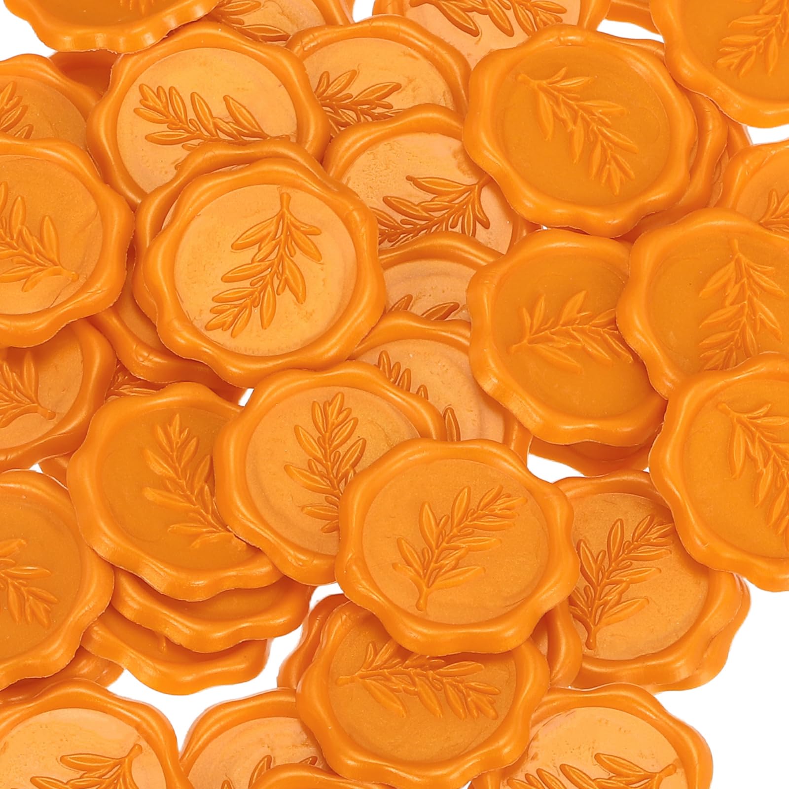 PATIKIL Wax Stamp Stickers, 100Pcs Wax Seal Stickers 3D Embossed Self-Adhesive Envelope Seals Foliage Pattern for Wedding Invitations Gift Wrapping Party DIY Craft, Orange