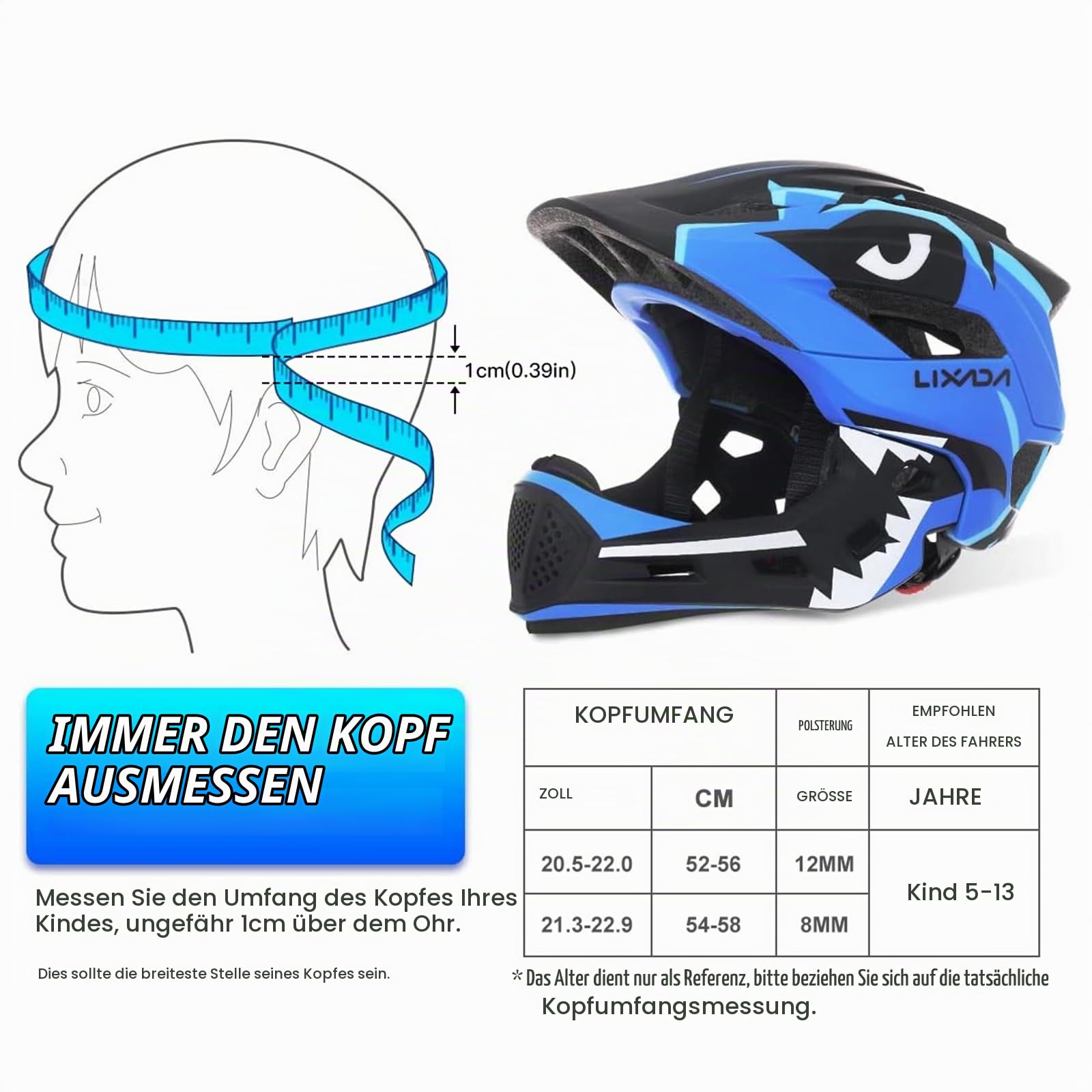 Lixada Kinderhelm, Kinder Fahrradhelm, Integrierter Helm mit Abnehmbarem Kinnschutz Kindersport Schutzhelm zum Radfahren Skateboarden Rollschuhlaufen