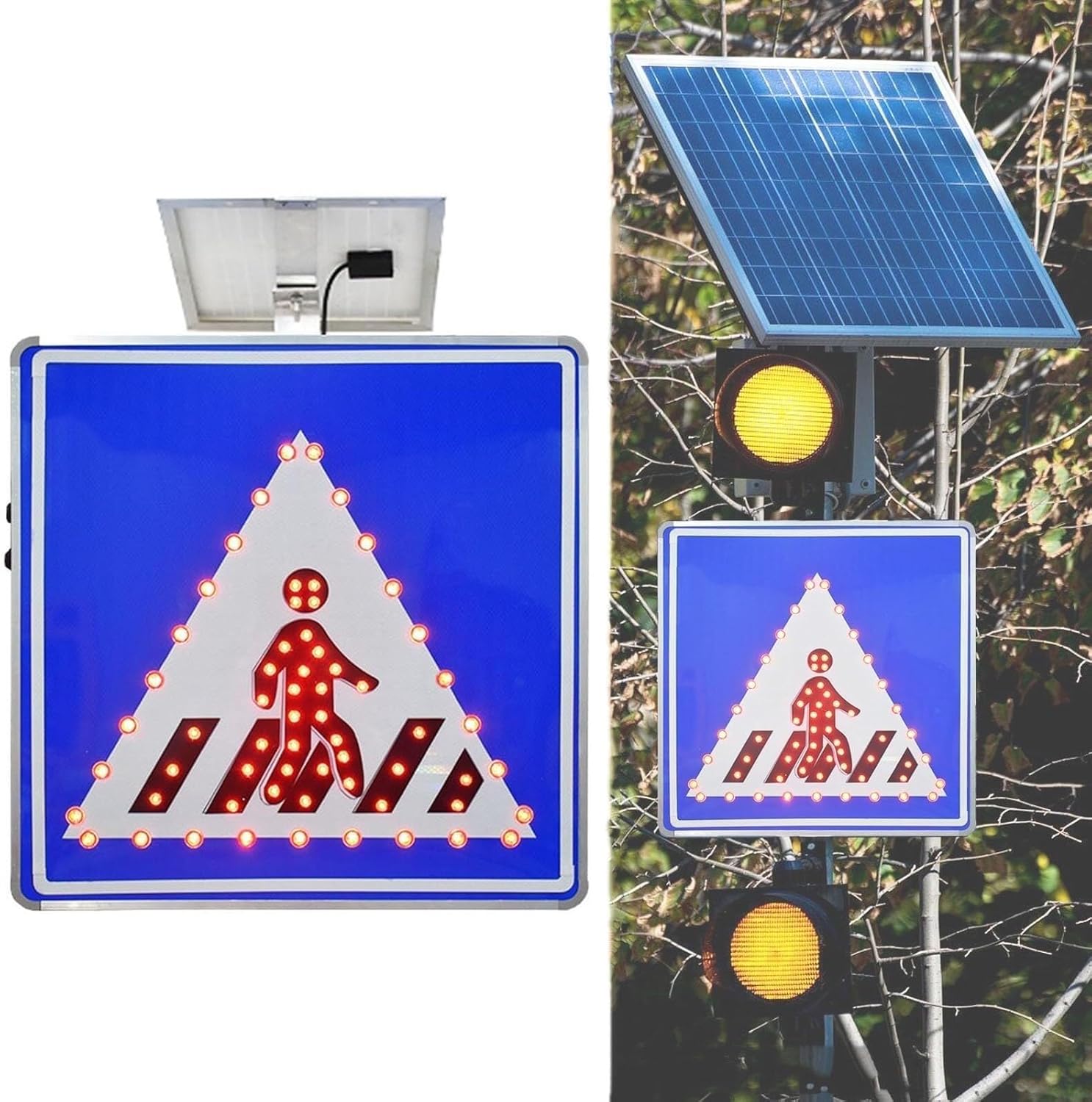 Solar Powered LED Crosswalk Sign, Aluminum Crosswalk Sign, 3M Engineering Grade Reflective Material, Rust-Resistant Metal Frame