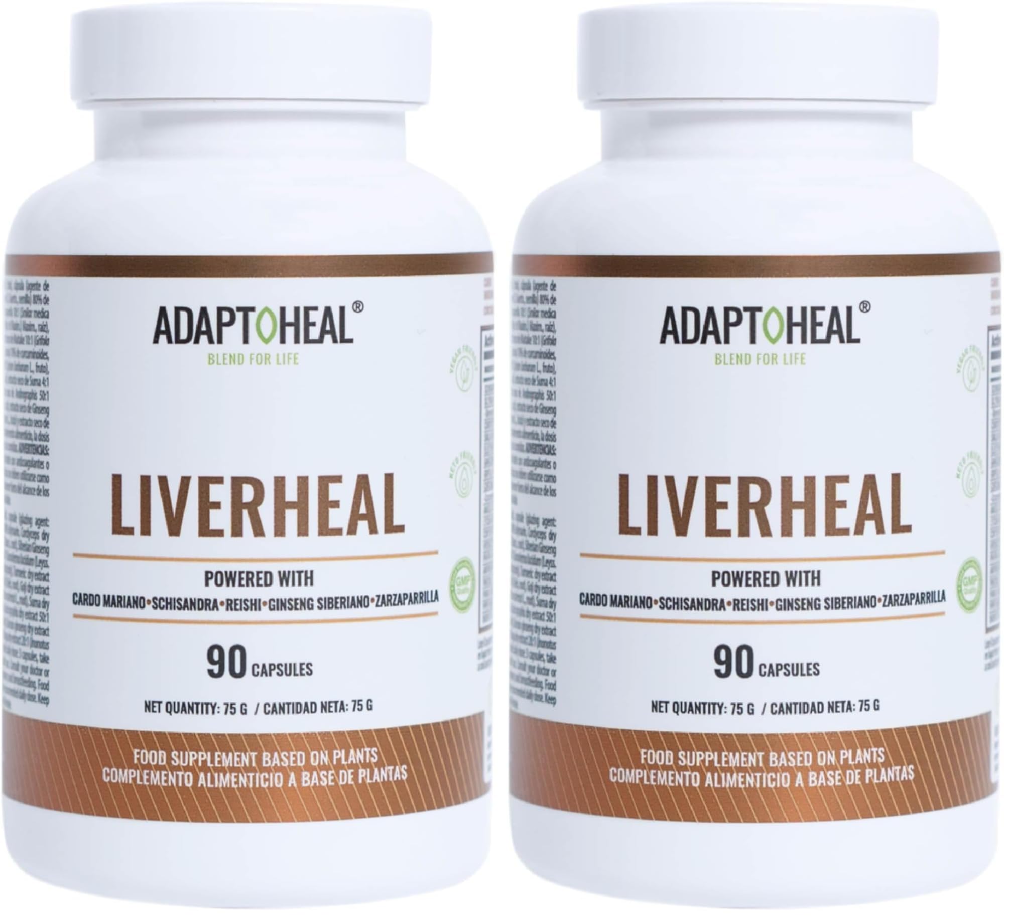Adaptoheal Liverheal - Adaptogenos para el Hígado - Cardio Mariano + Curcuma + Rhodiola Rosea + Ginseng Rojo Coreano Puro + Reishi - Apoyo para Higado - Vegano, Sin Gluten - 90 Cápsulas (Paquete de 2)