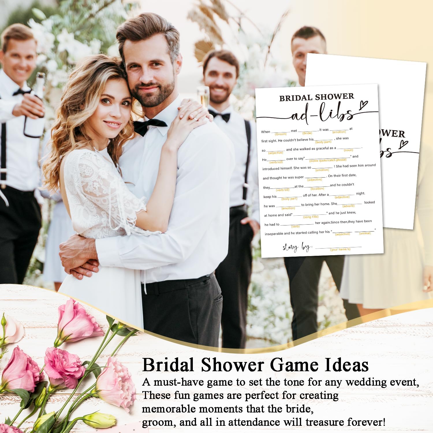 Bridal Shower Game Cards, Ad Libs Wedding Advice Games, Bride and Groom Party Fun Activities, 30 Game Cards, Engagement Wedding Party Supplies -B