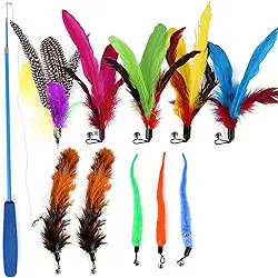 Mingzhe Varinha de gato retrátil interativa Teaser de penas de haste de gato 11 PCS