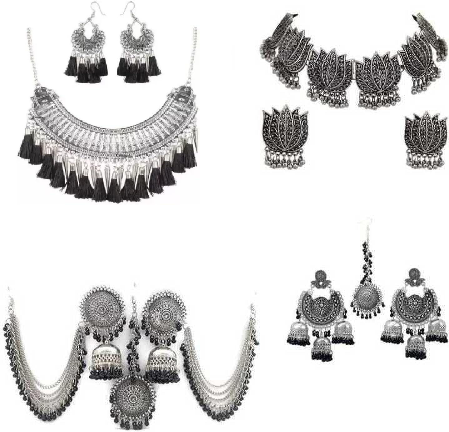 COSMO DUST Fashion Latest Oxidised Antique Design Stylish Traditional Necklace & Maang Tikka Jewellery Set for Women (B0CB37X77H) Amazon Price History, Amazon Price Tracker