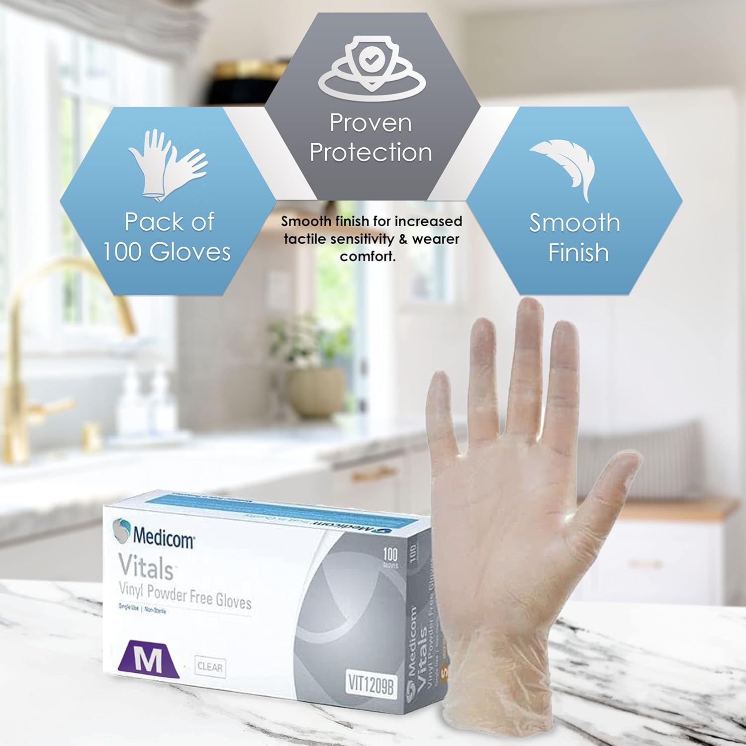 Vital Plastic Gloves, Powder Free, Medium Size (VIT1209C)