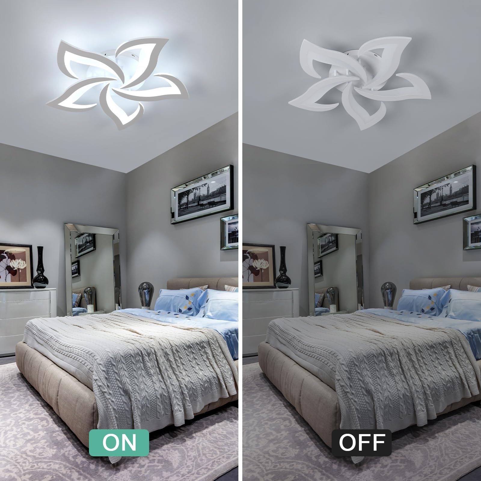 Dorlink Deckenleuchte LED Deckenlampe, Nordische Fasanenschwanzfeder 60W 6500K 5400 LM Modern Schlicht Wohnzimmerlampe für Schlafzimmer Wohnzimmer Schlafzimmer Küche Balkon Keller Büro,Ø60CM