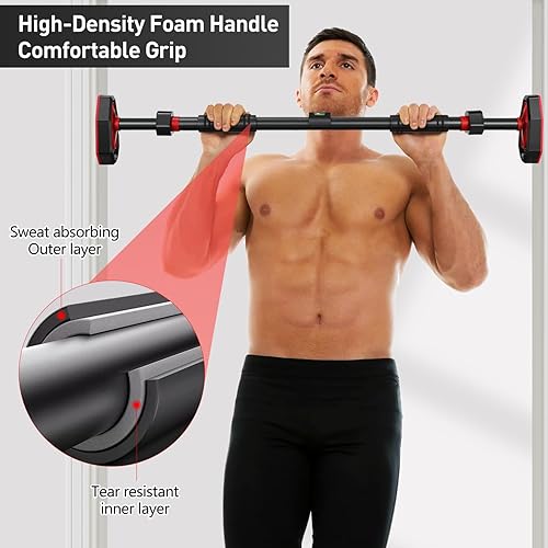 Miniatura 3 de Barra de dominadas para puerta, barra de entrenamiento de fuerza con medidor de nivel ajustable de 25.5 a 39.3 pulgadas de ancho, mecanismo de