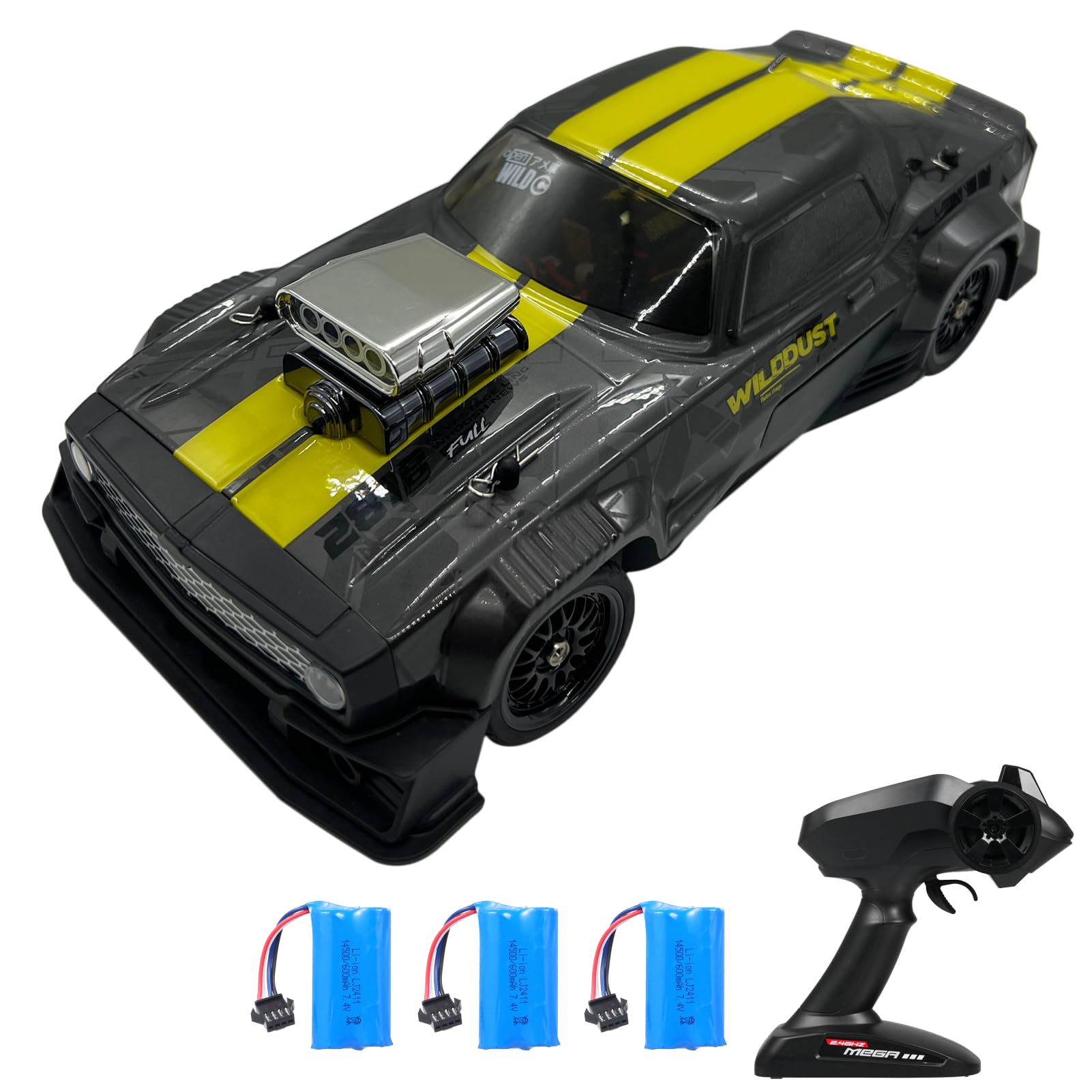 Domary 2.4GHz 50KM/H RC Drift Car Veicolo Telecomandato Ad Alta velocità in Scala 1:16 con Luci a LED Pneumatici Intercambiabili Gyro Stunt Car per Ragazzi Ragazze Regali di Compleanno