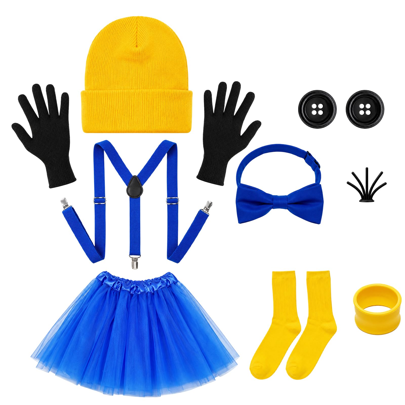 JaiZvt Yellow Costume, Halloween Costumes, 10 Pcs Complete Cosplay Set with Hat Goggles Gloves Tutu Skirt Bow Tie for Movie Themed Parties Carnival Celebrations