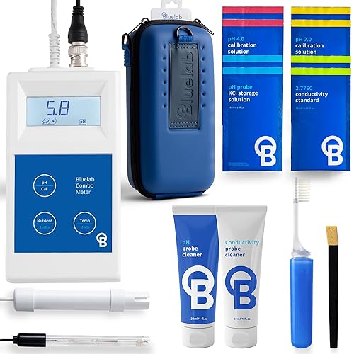 Bluelab METCOM - Medidor combinado con estuche de transporte portátil y kit completo de cuidado de sonda, mide pH, temperatura, conductividad TDS