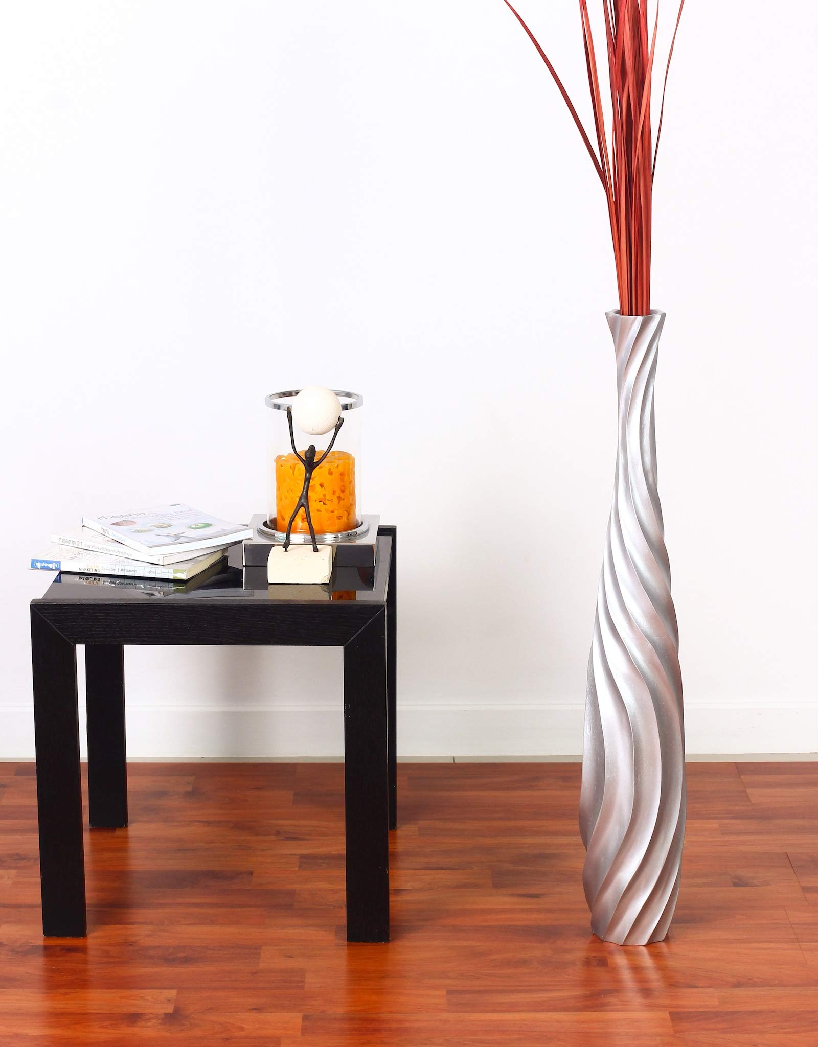 Vaso Alto In Legno Di Mango 70cm - Stile Bohò Per Pampa, Bianco - Foto 10