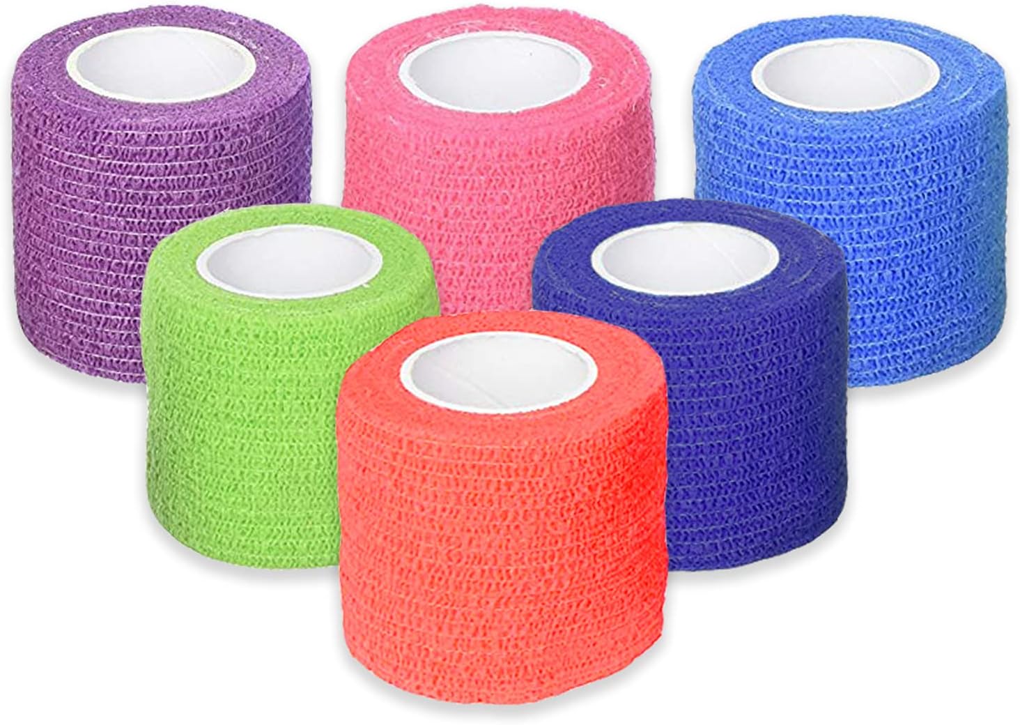 Ever Ready First Aid Self Adherent Cohesive Bandages 2" x 5 Yards - 6 Count, Rainbow Colors